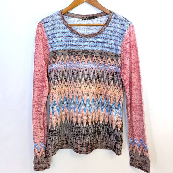 PrAna | Lottie Organic Cotton Boho Aztec Chevron Pink Long Sleeve T-Shirt | XL - Picture 4 of 11